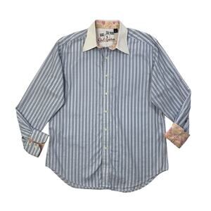 Robert Graham Shirt Mens L Large Blue Cotton Striped Wall Street Money Bags